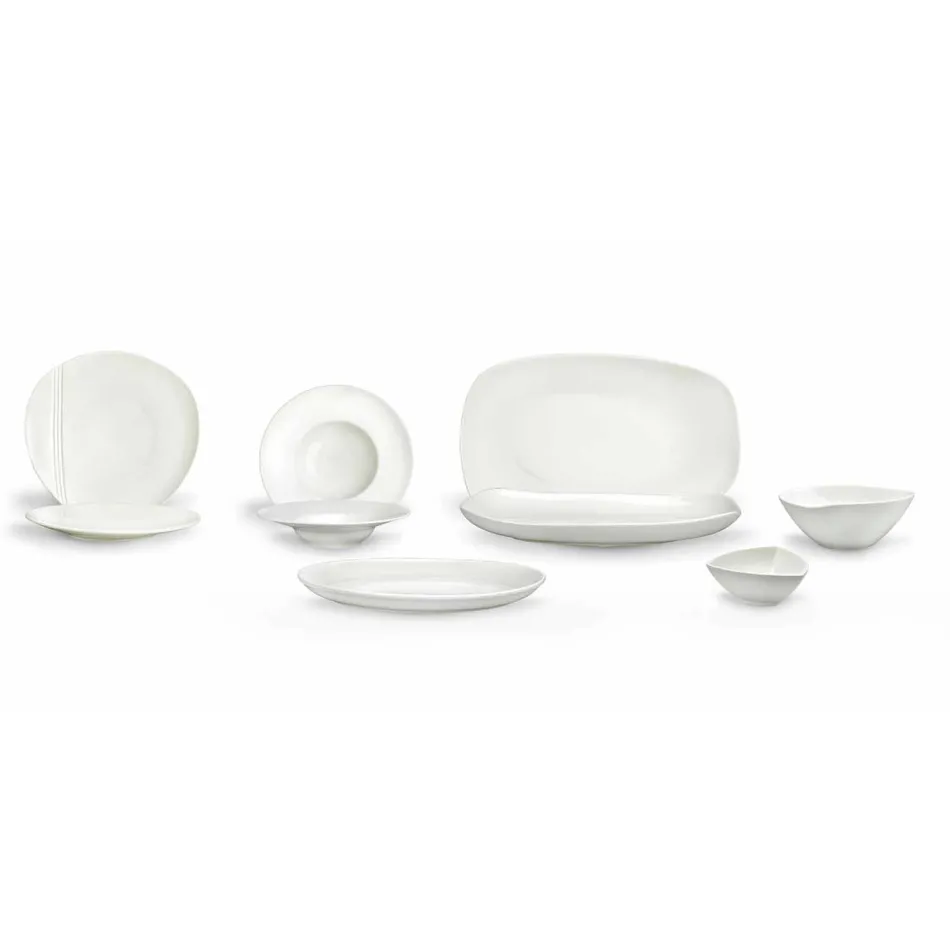 Vajilla de porcelana blanca con 23 piezas de diseño moderno y elegante - Nalah Viadurini