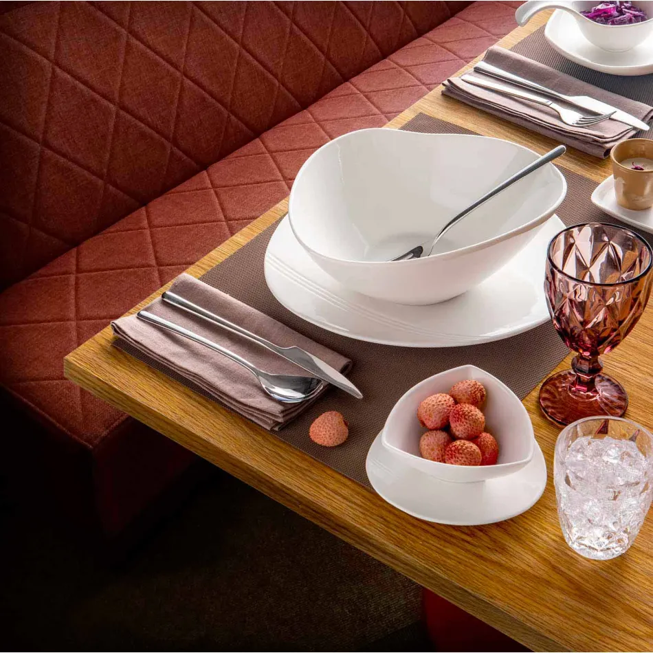 Vajilla de porcelana blanca con 23 piezas de diseño moderno y elegante - Nalah Viadurini