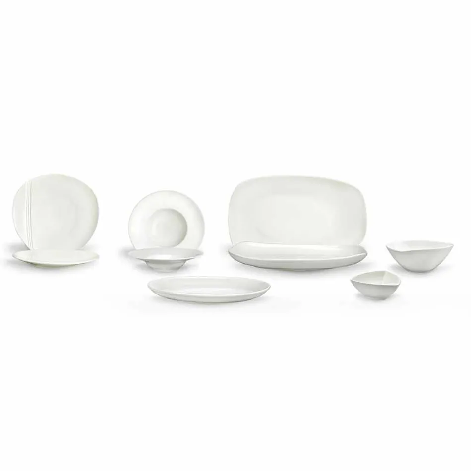Vajilla de porcelana blanca con 23 piezas de diseño moderno y elegante - Nalah Viadurini