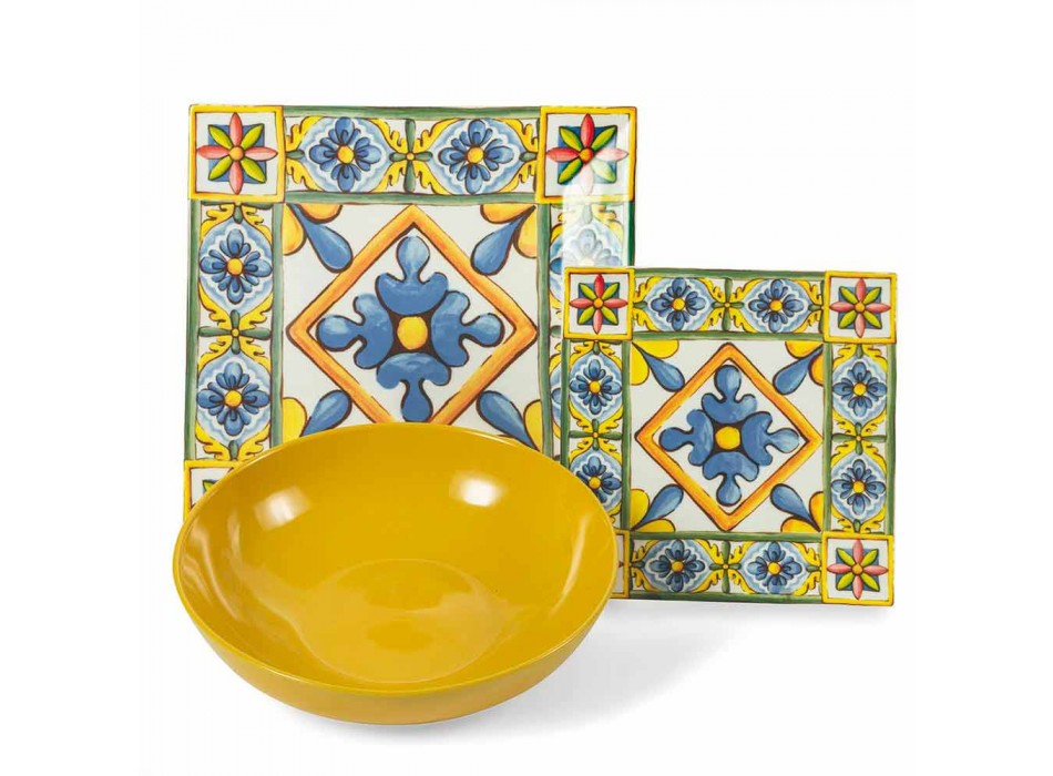 Conjunto de platos cuadrados de colores modernos en porcelana y porcelana 18 piezas - Verano Viadurini