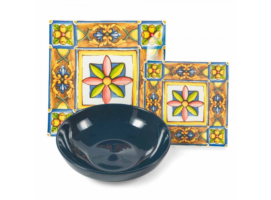 Conjunto de platos cuadrados de colores modernos en porcelana y porcelana 18 piezas - Verano Viadurini