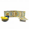 Conjunto de platos cuadrados de colores modernos en porcelana 18 piezas - Verano
