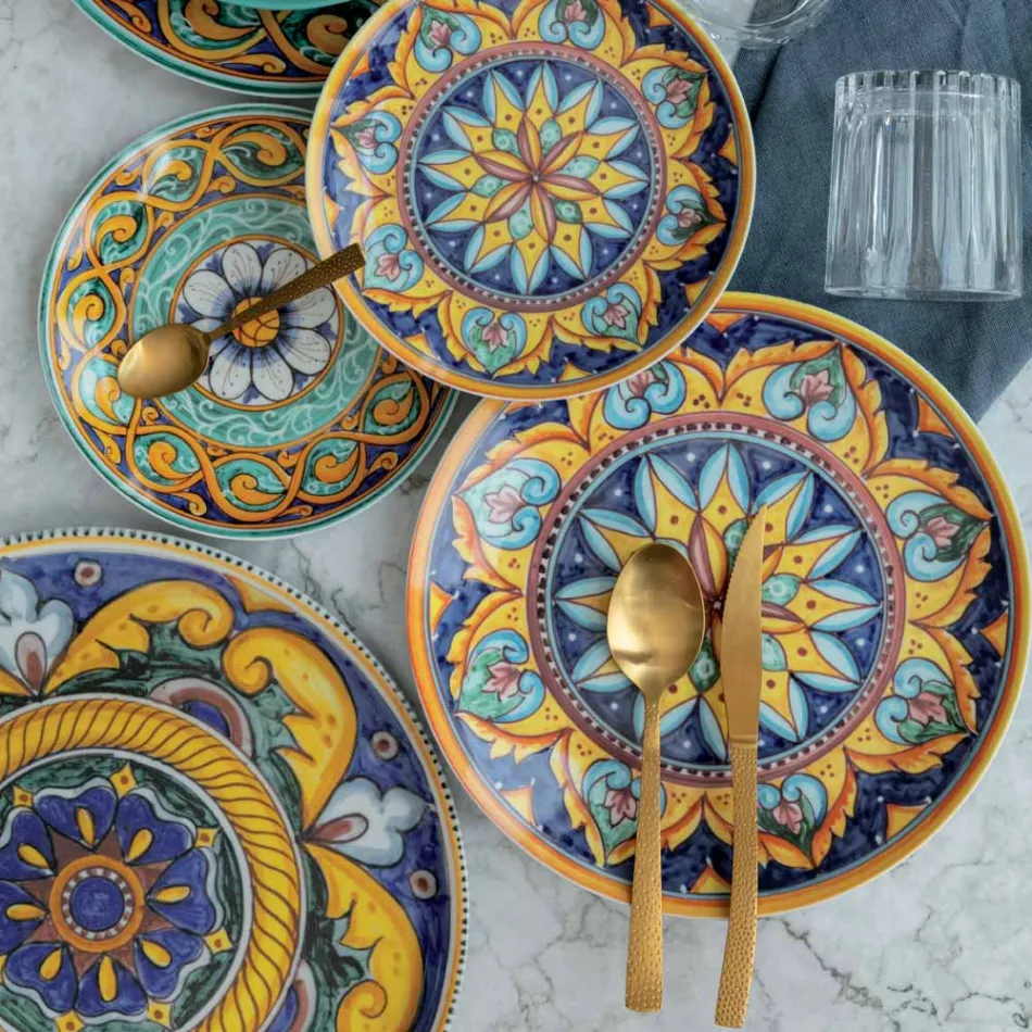 Juego de cubiertos de acero dorado satinado efecto tortuga 24 piezas - Rock Viadurini