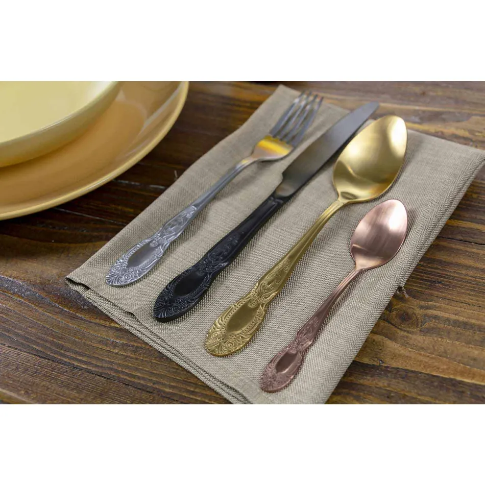 Cubertería de acero satinado de colores Diseño completo de 24 piezas - Fantasía Viadurini