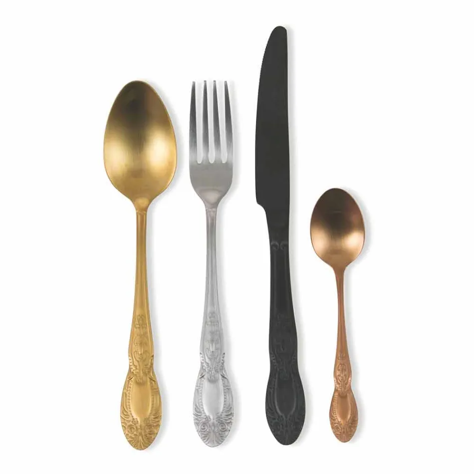 Juego de cubiertos de acero satinado de colores Diseño completo de 24 piezas - Fantasiapos Viadurini