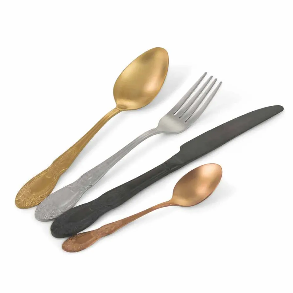 Juego de cubiertos de acero satinado de colores Diseño completo de 24 piezas - Fantasiapos Viadurini