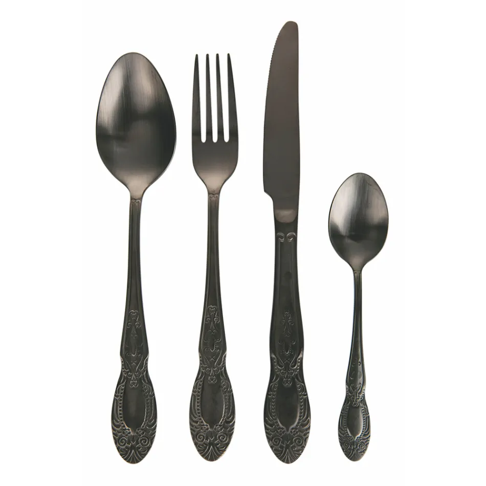 Juego de cubiertos de acero satinado negro o dorado completo de 24 piezas - Fantasía Viadurini
