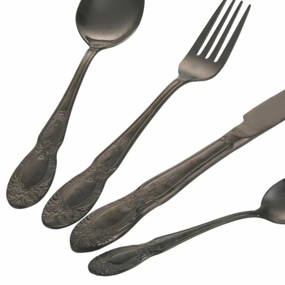 Juego de cubiertos de acero satinado negro o dorado completo de 24 piezas - Fantasía Viadurini