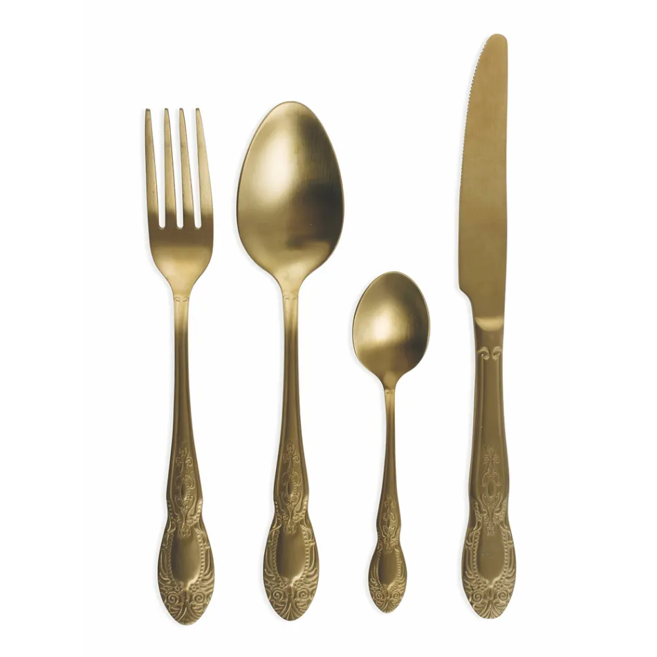 Juego de cubiertos de acero satinado negro o dorado completo de 24 piezas - Fantasía Viadurini