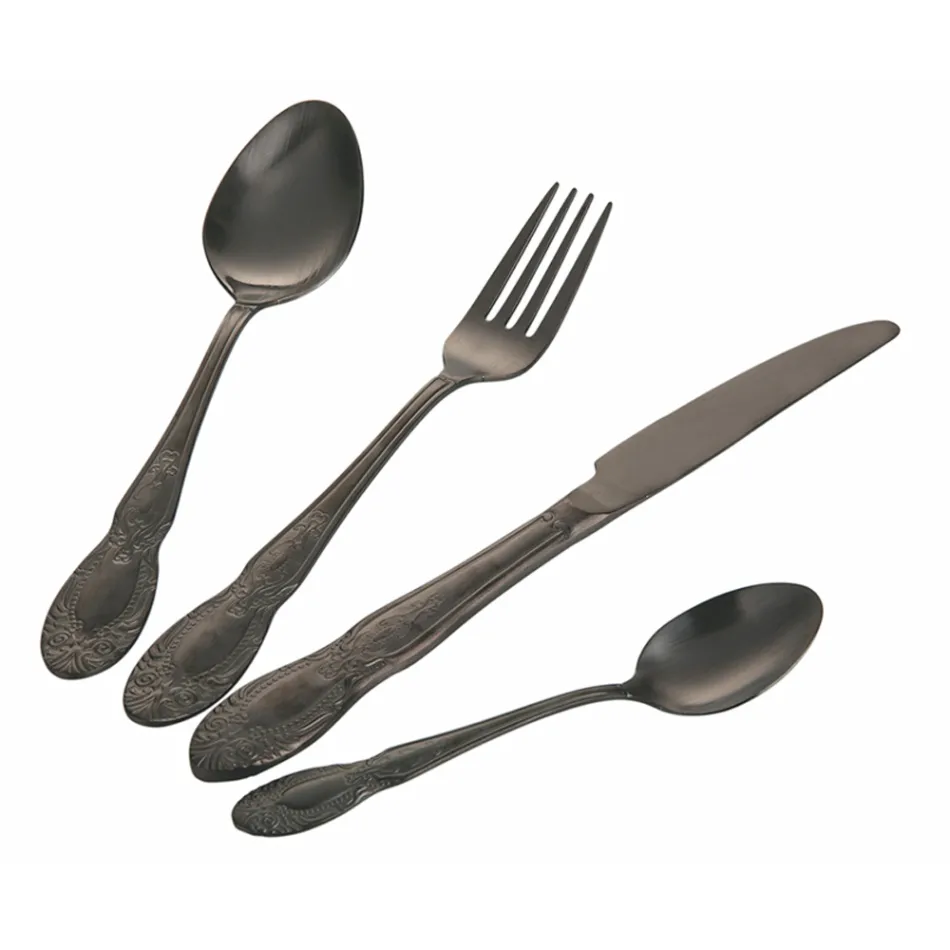 Juego de cubiertos de acero satinado negro o dorado completo de 24 piezas - Fantasía Viadurini