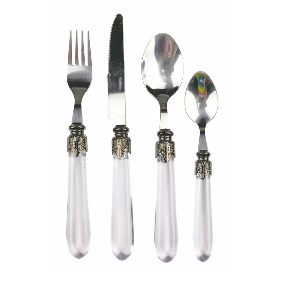 Juego de Cubiertos de Acero y Mango de Plástico Transparente 24 Piezas - Palazzo Viadurini