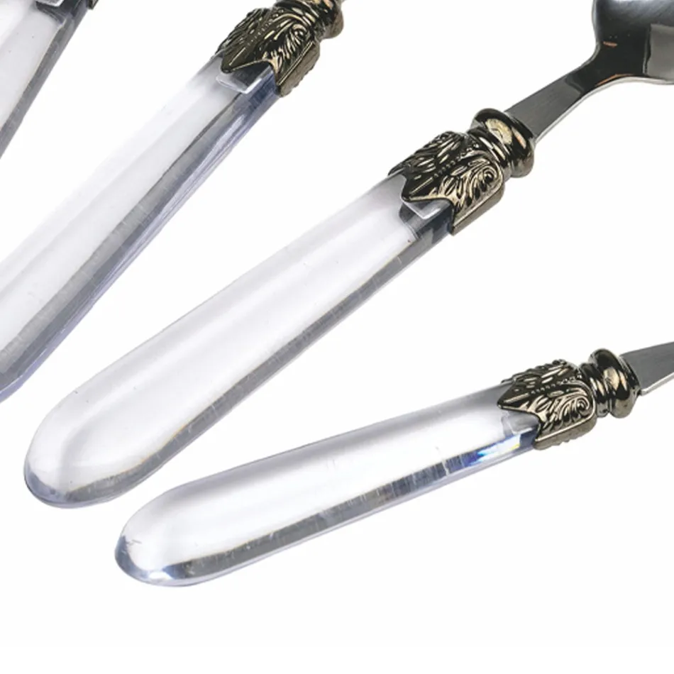 Juego de Cubiertos de Acero y Mango de Plástico Transparente 24 Piezas - Palazzo Viadurini