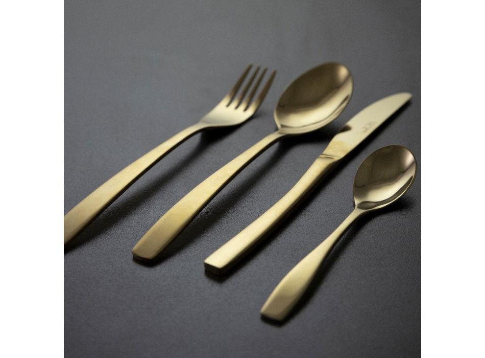 Juego de cubiertos de acero dorado pulido de diseño de lujo de 24 piezas - Wisconsin Viadurini