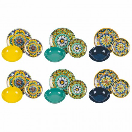 Servicio de mesa completo en porcelana y gres coloreado 18 piezas - Calabria Viadurini
