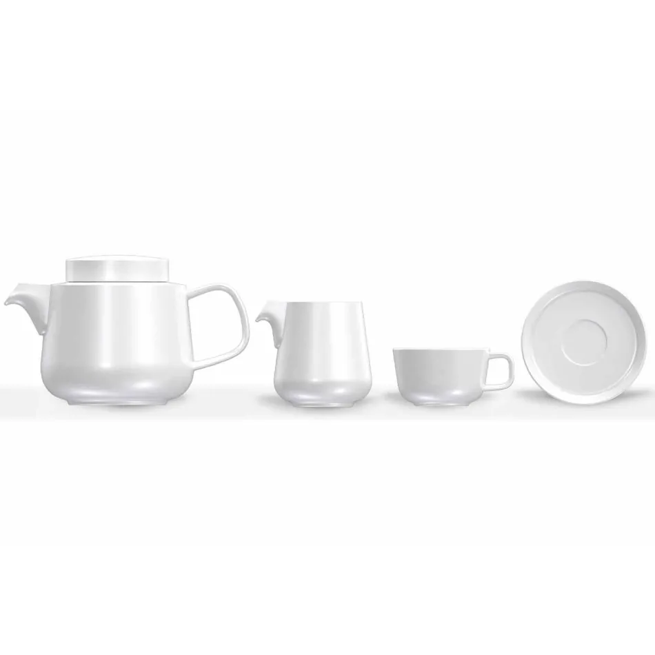 Servicio de Taza y Platillo con Tetera de Porcelana y Jarra de Leche 14 Piezas - Ártico Viadurini