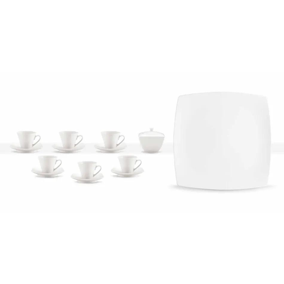 Servicio de tazas de café de porcelana blanca Diseño moderno 8 piezas - Duomo Viadurini