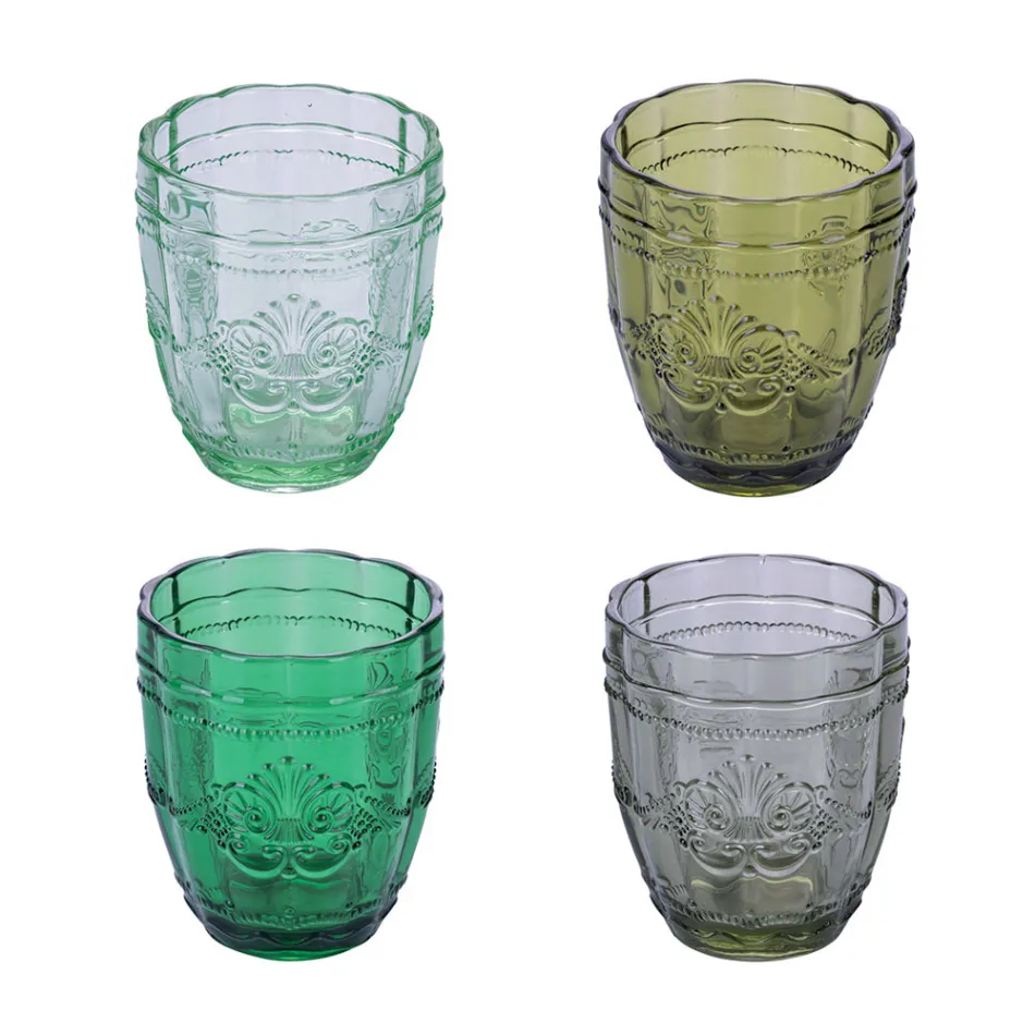 Juego de 12 Vasos de Agua de 265 ml de Vidrio con Decoración Arabesca - Árabe Viadurini
