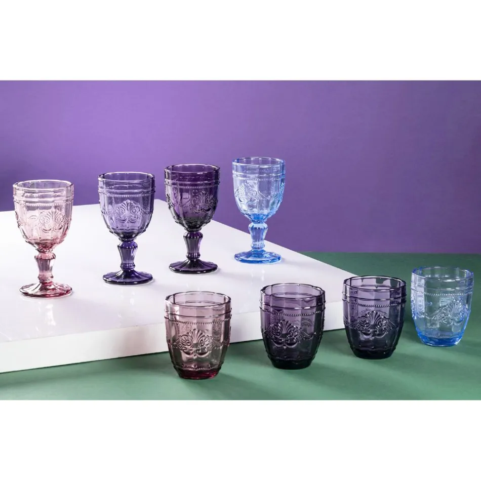 Juego de 12 Vasos de Agua de 265 ml de Vidrio con Decoración Arabesca - Árabe Viadurini