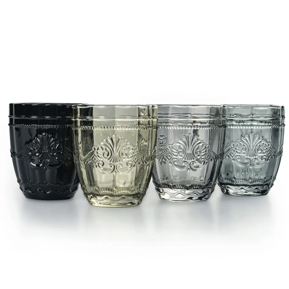 Juego de 12 Vasos de Agua de 265 ml de Vidrio con Decoración Arabesca - Árabe Viadurini