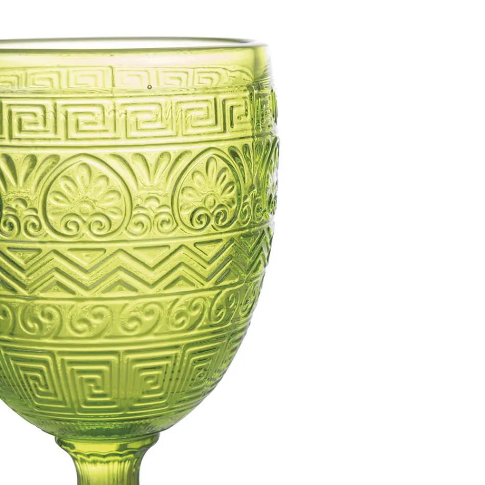 Juego de 12 Copas de 210 ml en Vidrio Coloreado y Trabajo en Relieve - Atardecer Viadurini