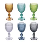 Juego de 12 Copas de 210 ml en Vidrio Coloreado y Trabajo en Relieve - Atardecer Viadurini