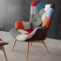 Sillones modernos de patchwork multicolor Veronica, patas de madera maciza