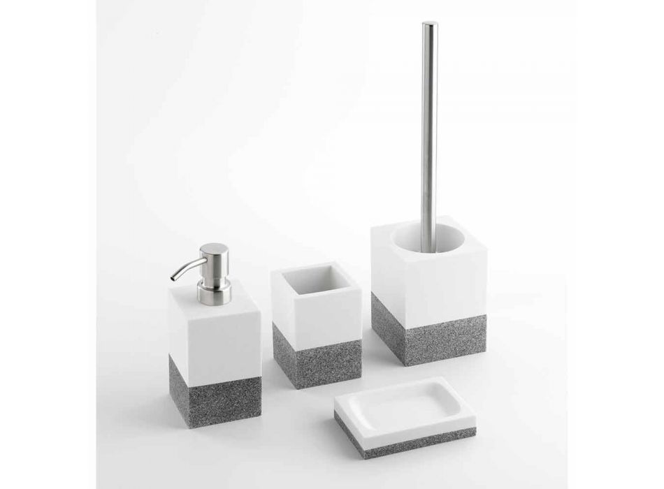 Set de accesorios de baño de diseño de resina blanca y gris - Saeda Viadurini