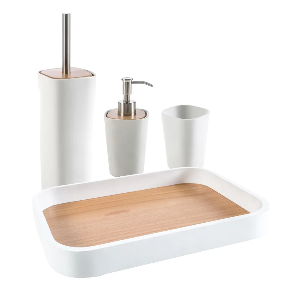 Carsoli moderno conjunto de accesorios de baño de cerámica y madera Viadurini