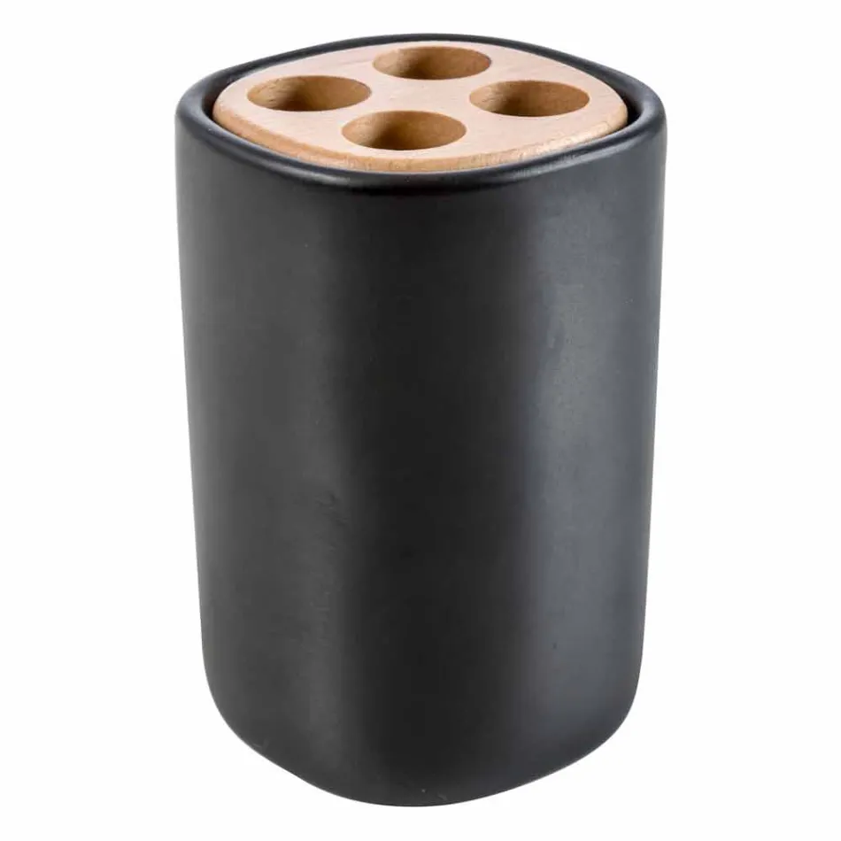 Carsoli moderno conjunto de accesorios de baño de cerámica y madera Viadurini