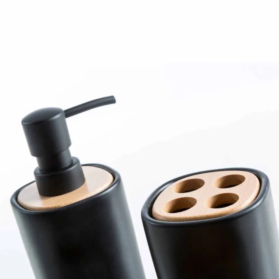 Carsoli moderno conjunto de accesorios de baño de cerámica y madera Viadurini