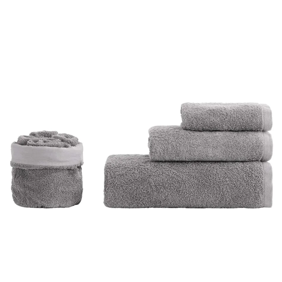 Juego de baño de 8 piezas en tejido de rizo de algodón puro, teñido en prenda, liso Viadurini