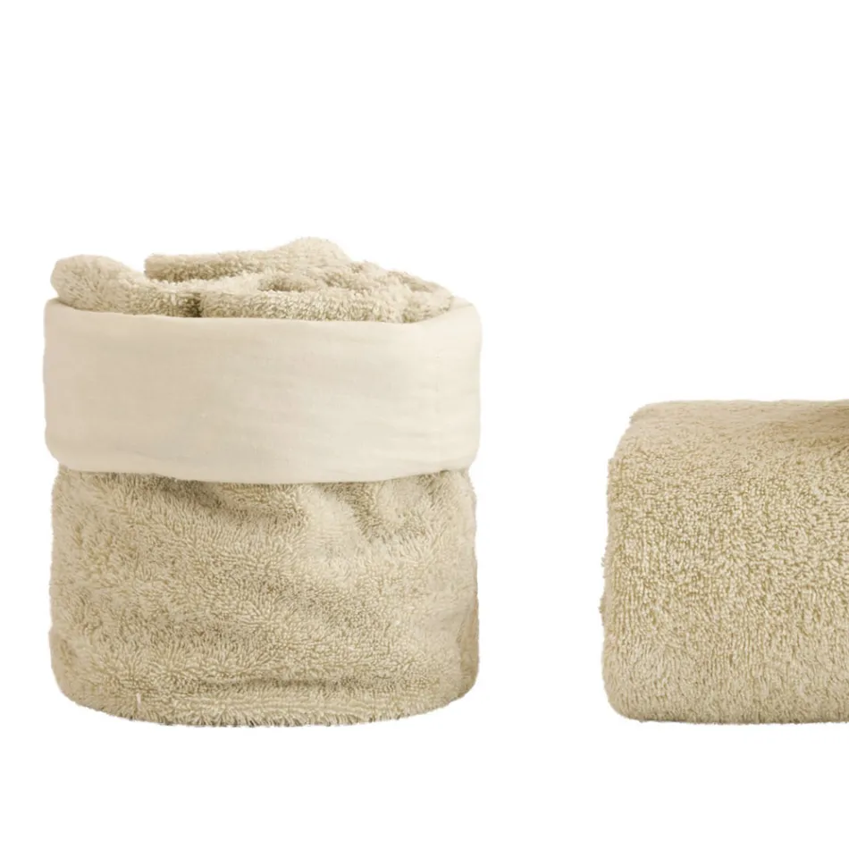 Juego de baño de 8 piezas en tejido de rizo de algodón puro, teñido en prenda, liso Viadurini