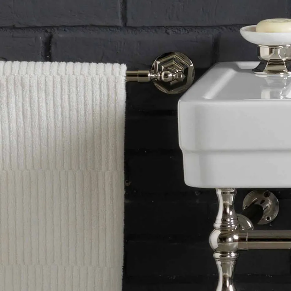 Set de baño con doble consola en cerámica blanca de estructura lineal Viadurini