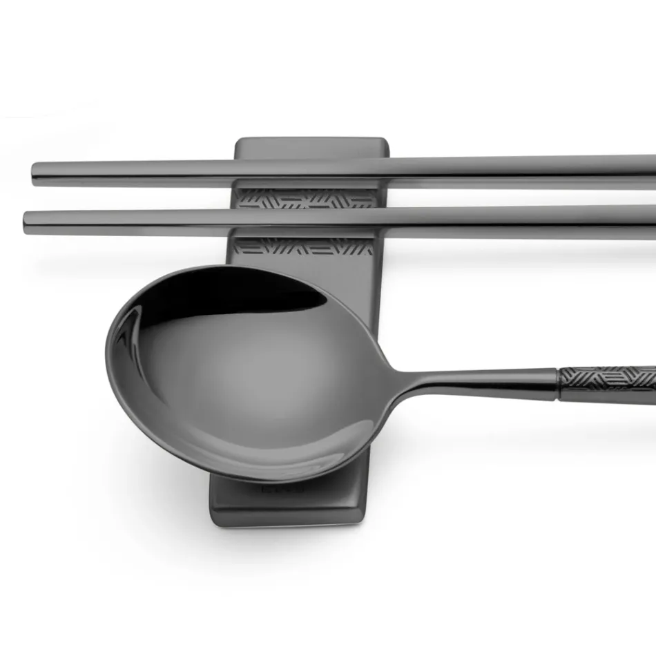 Set compuesto por cuchara de fruta, palillos y soporte para cubiertos con origami - Osaka Viadurini