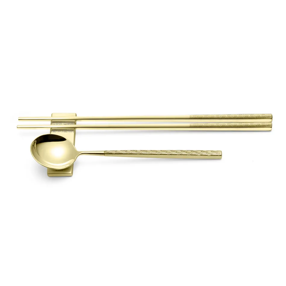 Set compuesto por cuchara de fruta, palillos y soporte para cubiertos con origami - Osaka Viadurini