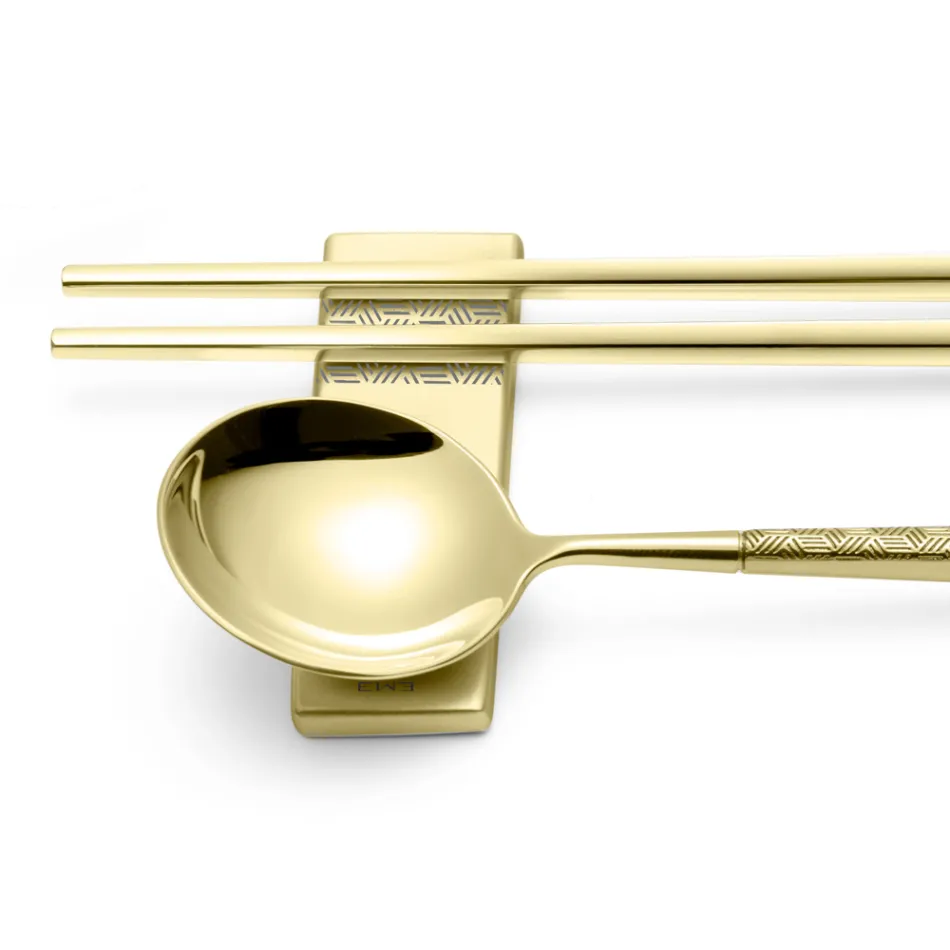 Set compuesto por cuchara de fruta, palillos y soporte para cubiertos con origami - Osaka Viadurini