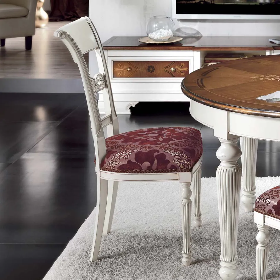 Juego de 4 sillas blancas de madera laminada y tela, fabricadas en Italia - Alite Viadurini
