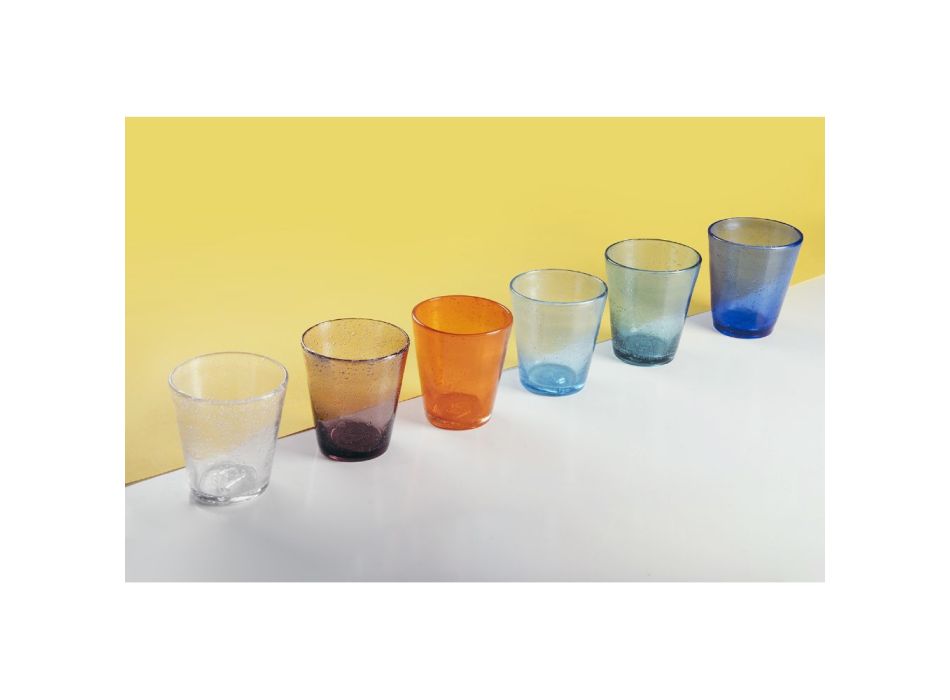 Juego de 12 vasos de 330 ml en pasta de vidrio soplado coloreado - Spilla Viadurini