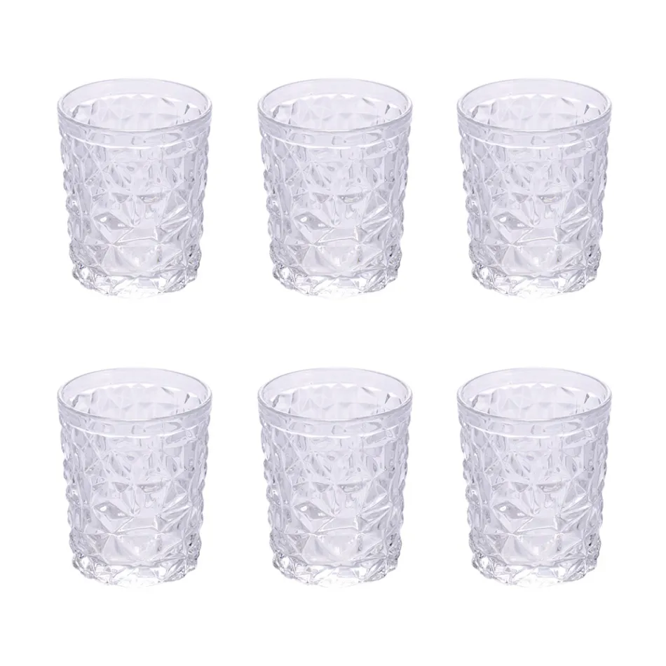 Juego de 12 Vasos de Agua 300 ml en Vidrio Decorado - Taza Viadurini