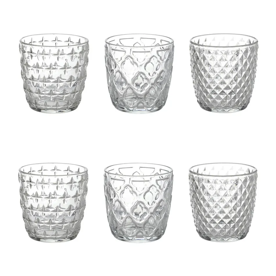 Juego de 12 vasos de agua de 325 ml con diferentes decoraciones de cristal - Tips Viadurini