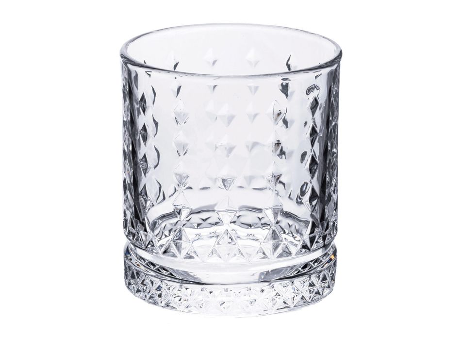 Set de 12 Vasos de Agua de 400 ml en Vidrio con Adornos de Diamantes - Wisky Viadurini