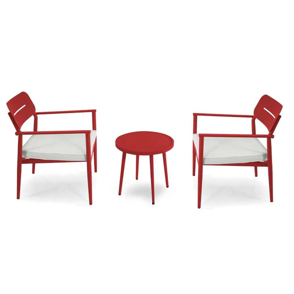 Juego de 2 Sillones con Mesa de Aluminio en Diferentes Acabados - Souvenir Viadurini