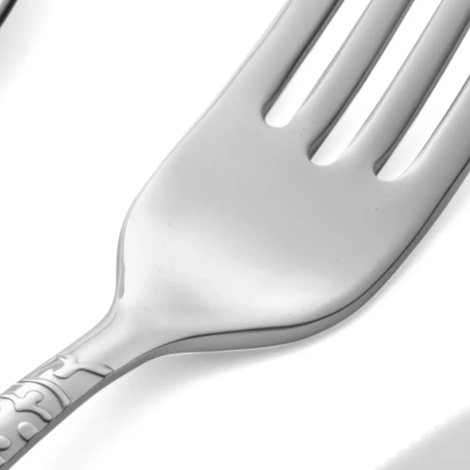 Juego de 24 cubiertos en acero pulido con grabado Made in Italy - Nara Viadurini