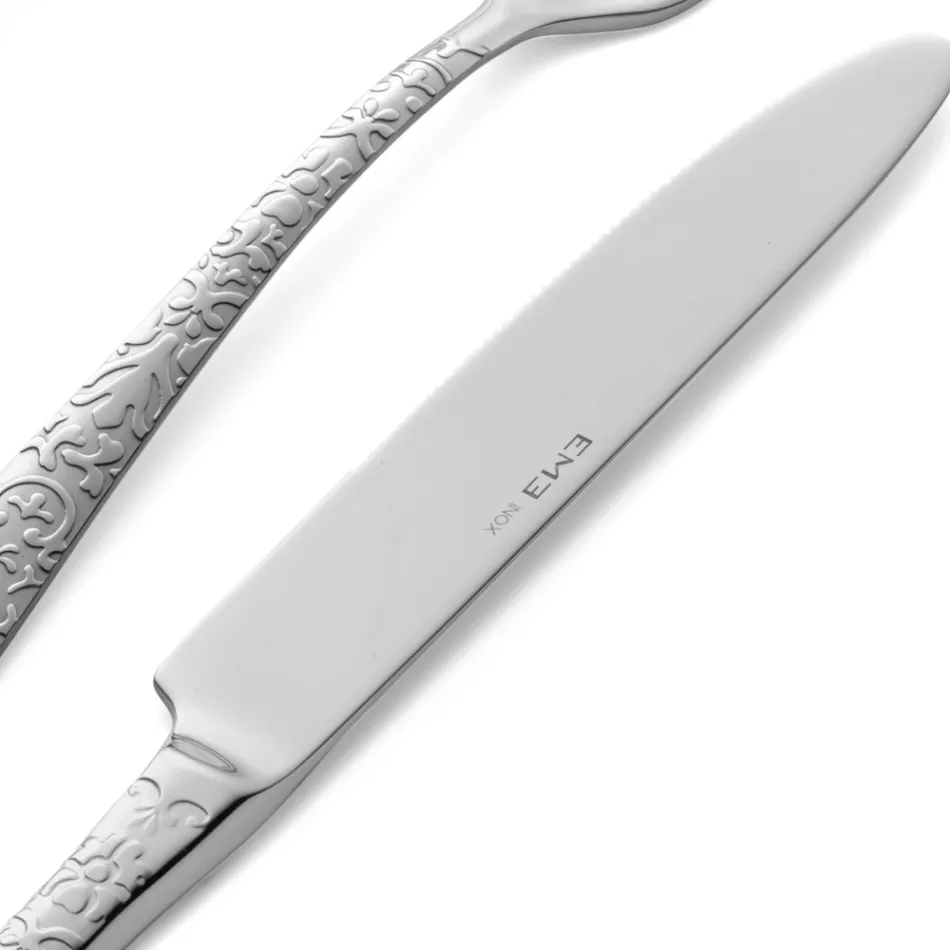 Juego de 24 cubiertos en acero pulido con grabado Made in Italy - Nara Viadurini