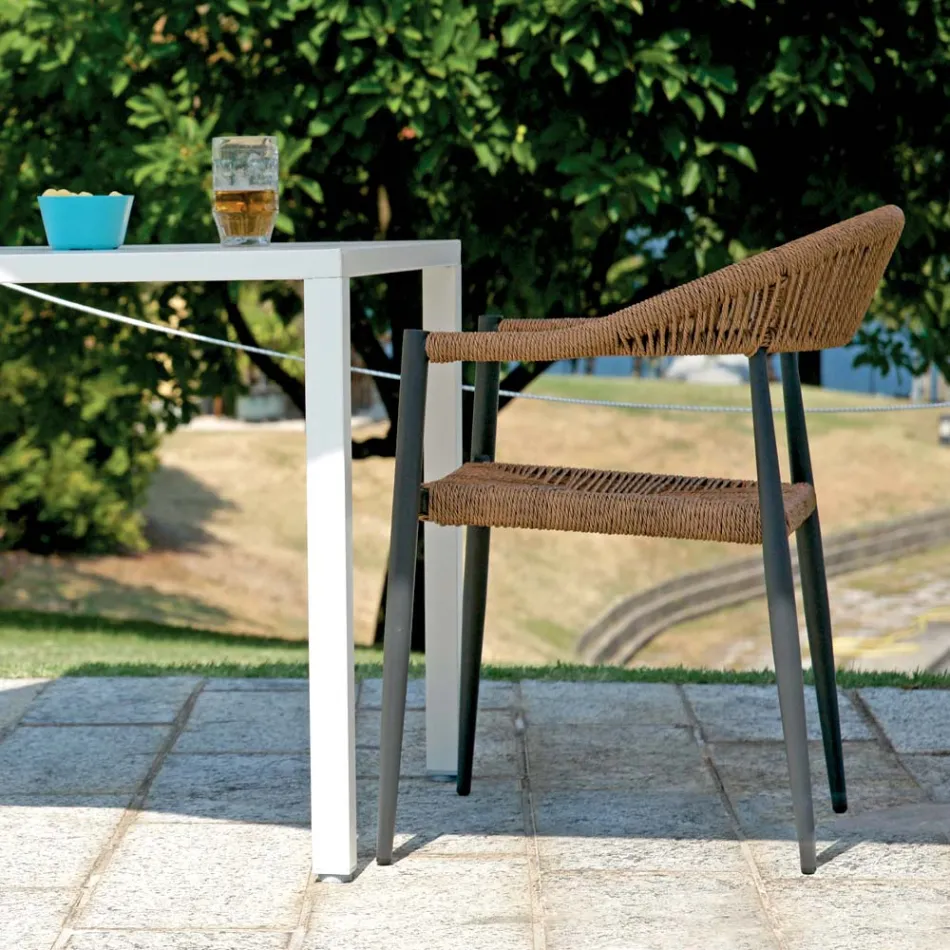 Juego de 4 sillones de aluminio y mimbre trenzado - Tavira Viadurini