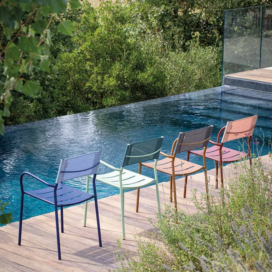Juego de 4 Sillas de Jardín de Metal Galvanizado y Batyline - Prestigio Viadurini