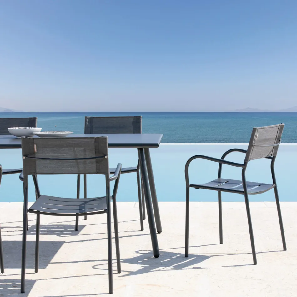 Juego de 4 Sillas de Jardín de Metal Galvanizado y Batyline - Prestigio Viadurini