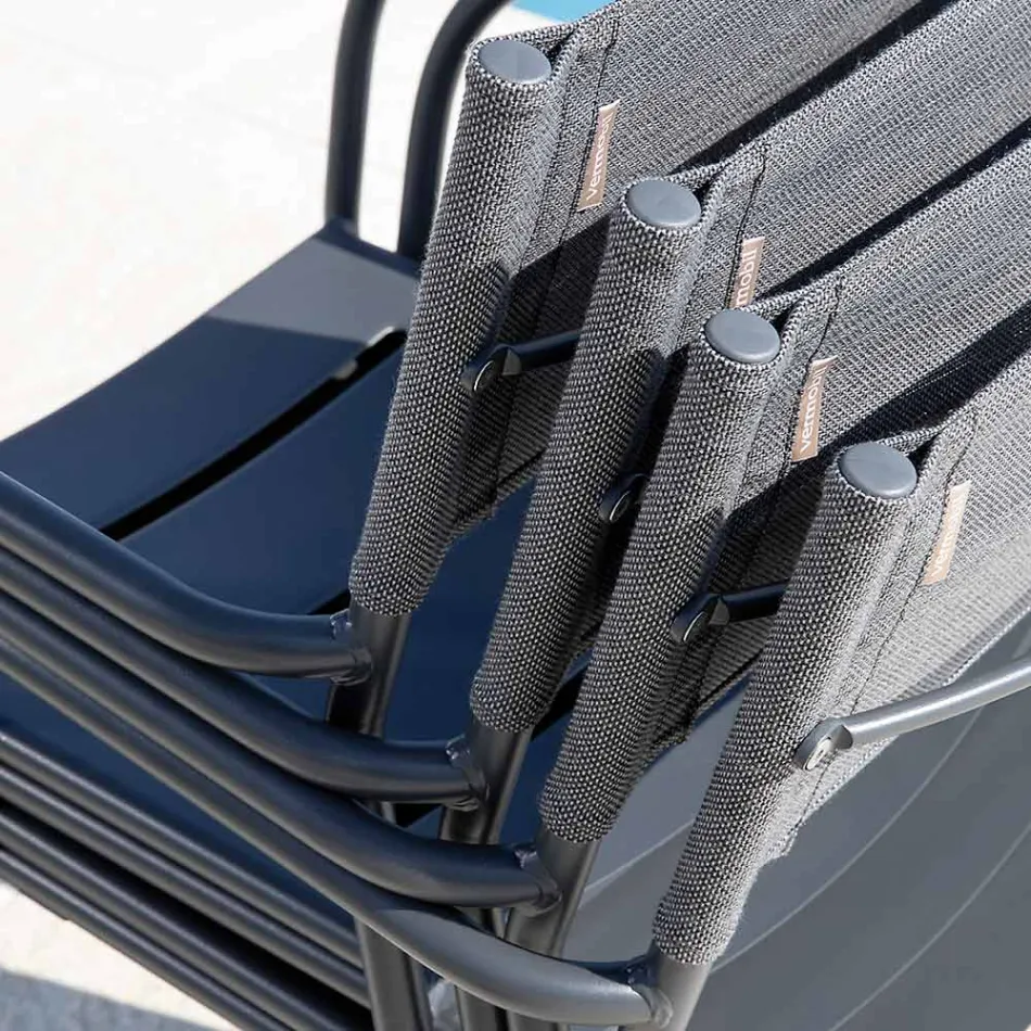 Juego de 4 Sillas de Jardín de Metal Galvanizado y Batyline - Prestigio Viadurini