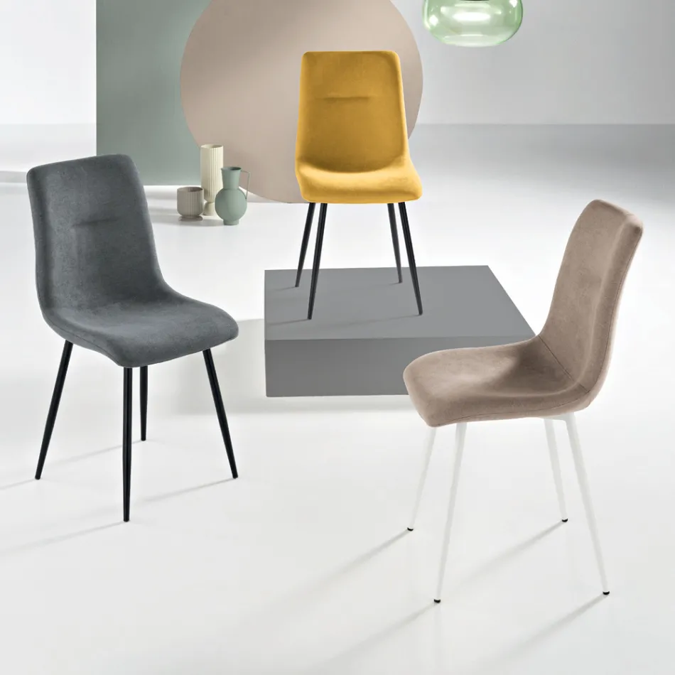 Juego de 4 sillas tapizadas en tela para sala de estar con base de metal - Proyecto Viadurini