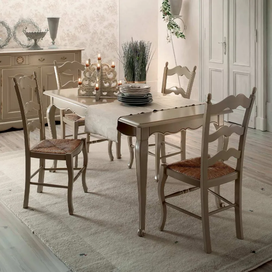 Juego de 4 sillas de madera color gris paloma y paja, fabricadas en Italia - Celestino Viadurini